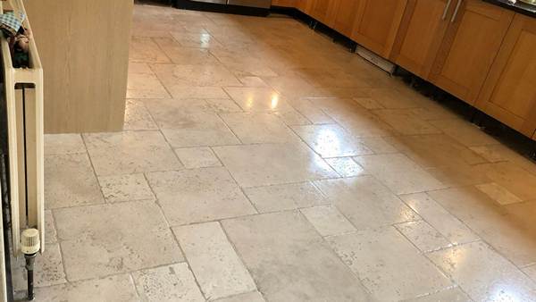 A picture of a travertine floor looking beautiful after deep cleaning and sealing