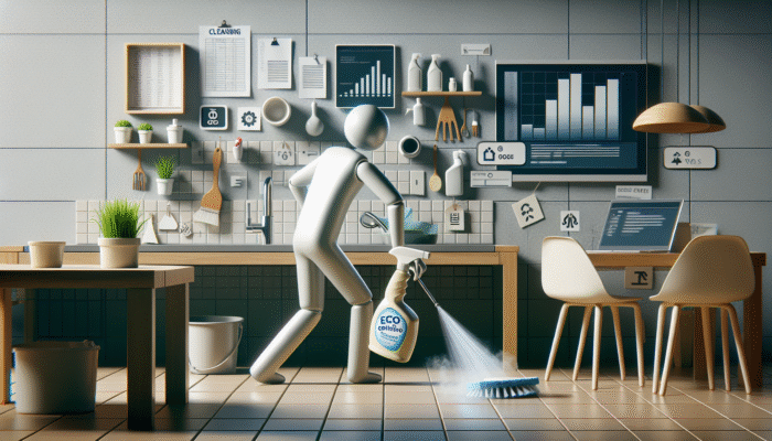 Individual using an eco-friendly spray to effortlessly clean tiles, emphasizing convenience in a busy household.