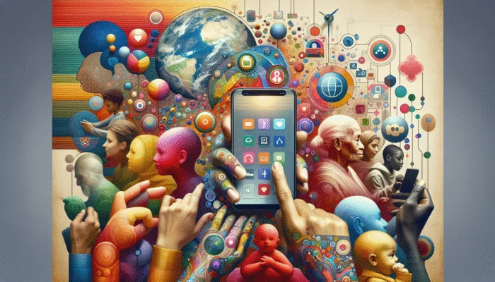A vibrant mobile interface showcasing large text and intuitive navigation, utilized by diverse global users.