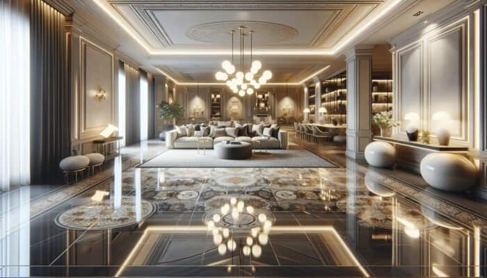 Revitalized porcelain tiles enhancing the elegant ambiance of a luxurious home.