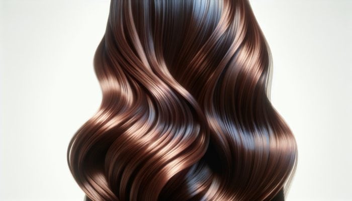 Glossy hair with enhanced shine from Moroccan argan and grapeseed oils, brilliantly reflecting light.