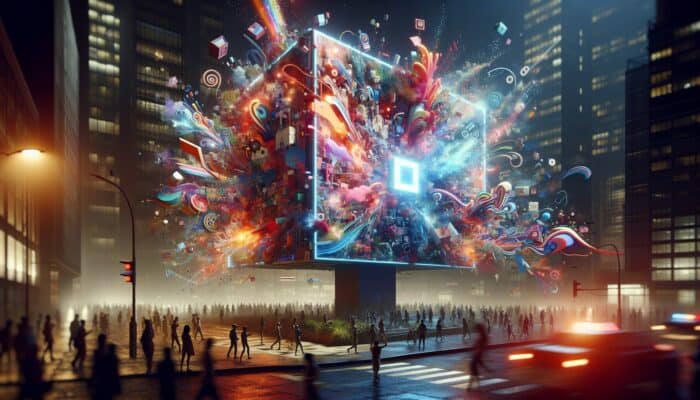 Creating YouTube Bumper Ads for Hosting Impact: A vibrant digital billboard showcasing a 6-second YouTube bumper ad, captivating viewers amidst content clutter.