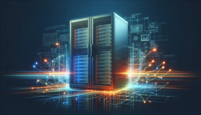 A minimalist bumper ad featuring a server rack image and swift animations emphasizing connectivity, representing effective hosting services.