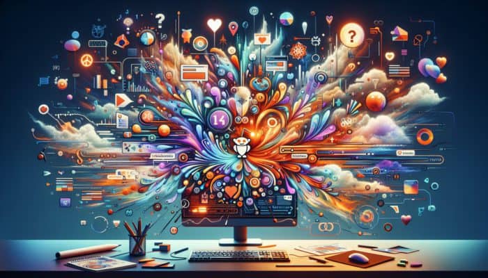 A digital workspace featuring a Reddit post with an engaging title, visuals, and lively comments.