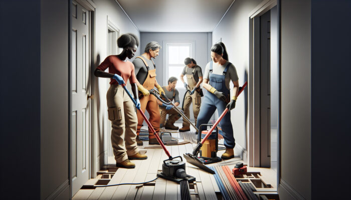 Team utilizing specialized tools in a multi-story home to clear space efficiently and safely.
