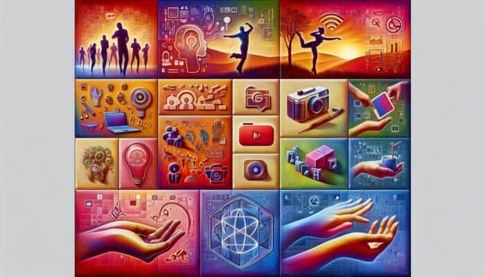 Utilizing TikTok Trends for Viral Video Marketing: Collage of TikTok trends including dance, lip-sync, storytelling, DIY, and transformations with social media icons.