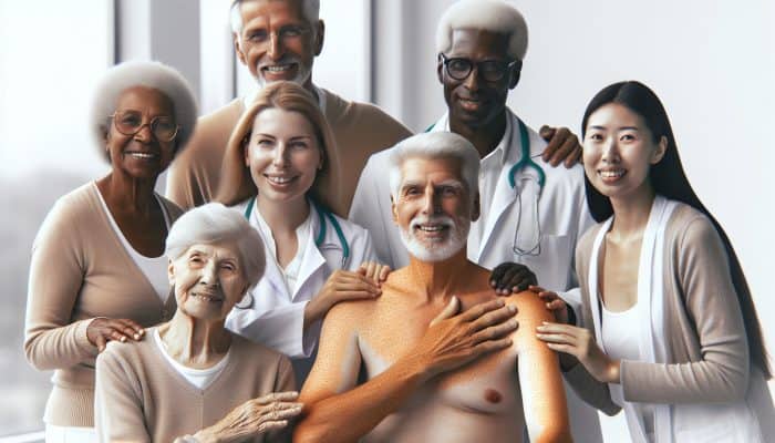 Elderly individuals with darker skin pigmentation, residing in northern latitudes, indoors, at risk of vitamin D deficiency, undergoing a health check.