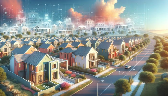 A Mahikeng street featuring semi-detached houses, modern townhouses, and affordable flats that cater to a variety of market segments.