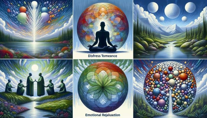 Image showing four DBT modules: mindfulness, distress tolerance, emotion regulation, and interpersonal effectiveness.