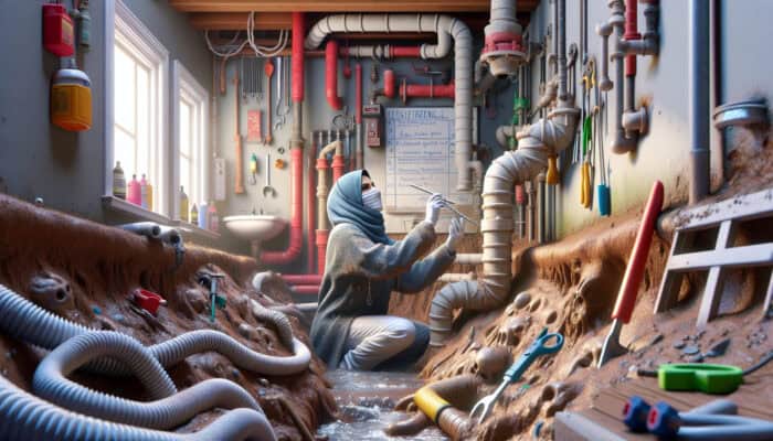 Local drain expert inspecting a complex system in an older Tsawwassen home, using specialized tools.