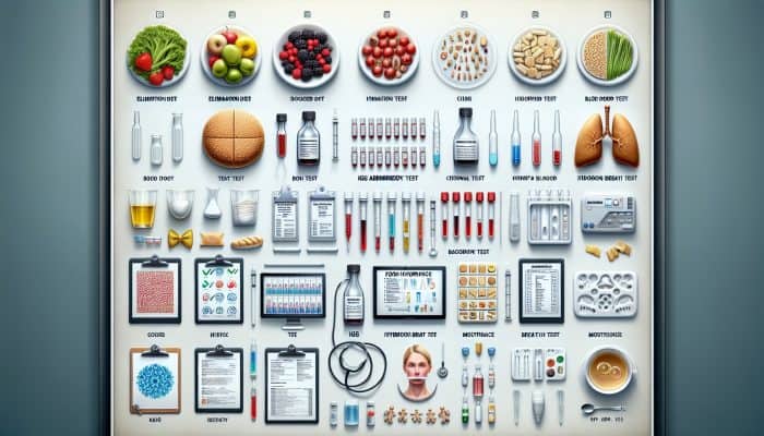 Food Intolerance Test in Swinton: Different food intolerance tests including elimination diets, IgG antibody blood tests, and hydrogen breath tests with foods and equipment.