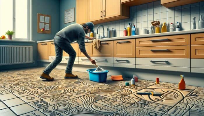 Individual in West Dunbartonshire cleaning grout haze from kitchen tiles with precision.