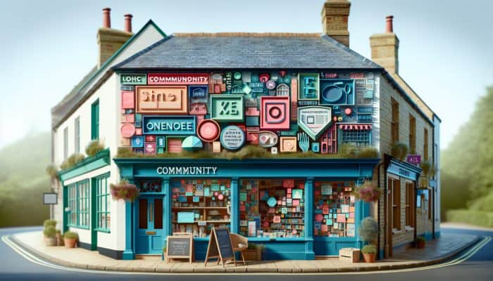 A vibrant storefront in Blandford Forum featuring local keywords and a community map, enhancing on-page SEO efforts.