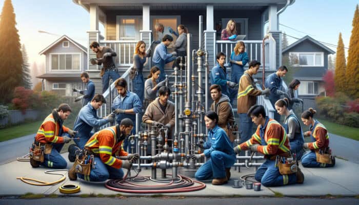 Natural Gas Line Services in Kitsilano Vancouver: Skilled technicians in Kitsilano, Vancouver, engaged in the installation and maintenance of natural gas lines for enhanced safety and efficiency.