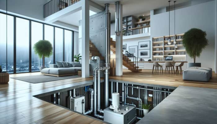 Modern Port Moody home interior featuring a sump pump and French drain system managing water flow efficiently.